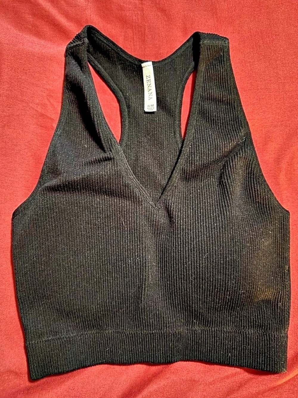 ZENANA Washed Ribbed Seamless Brami with removable Pad Black Size Small/Medium